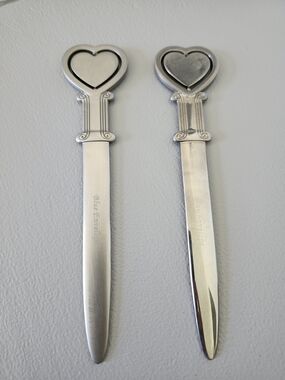 Vintage Silver Heart Letter Opener - Set of 2 Glossy & Matte
